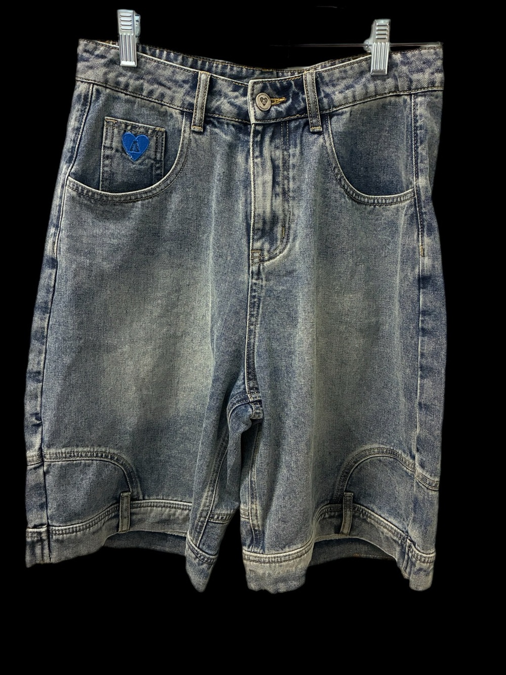 Aelfric Eden UNIQUE Washed Blue Denim Shorts with Heart Patch Size 28